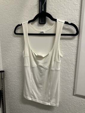LNA Cream Ribbed Seam Detail Tank Top